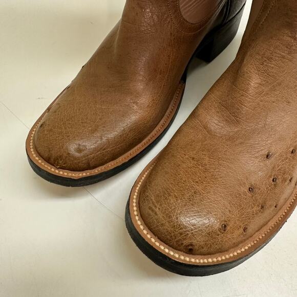 EXCELLENT Rios of Mercedes Brown Quill Ostrich Roper Exotic Boot 7.5 Narrow main image 13